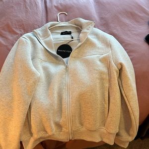 Grey white fox zip up hoodie